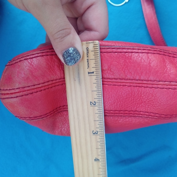 Fossil Red/Orange Leather Shoulder Bag Key Charm, Flawed - Picture 12 of 13